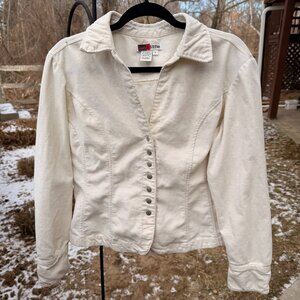 Vintage Live A Little White Corduroy Snap Front Top